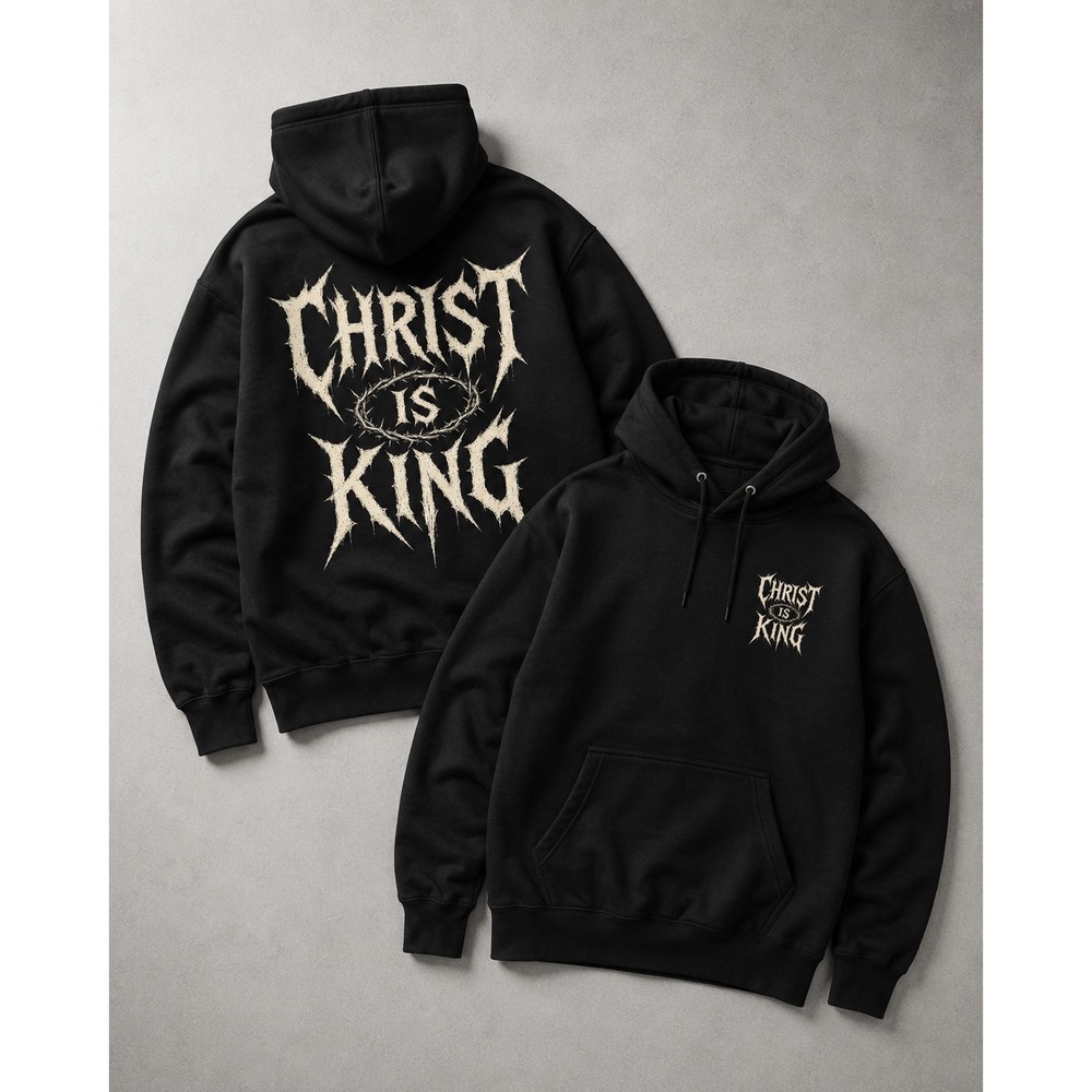 Christ Is King Hoodie Black Metal Graphic Christian Streetwear Cotton Heritage